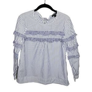 J. CREW / white blue striped ruffle tiered blouse / 2